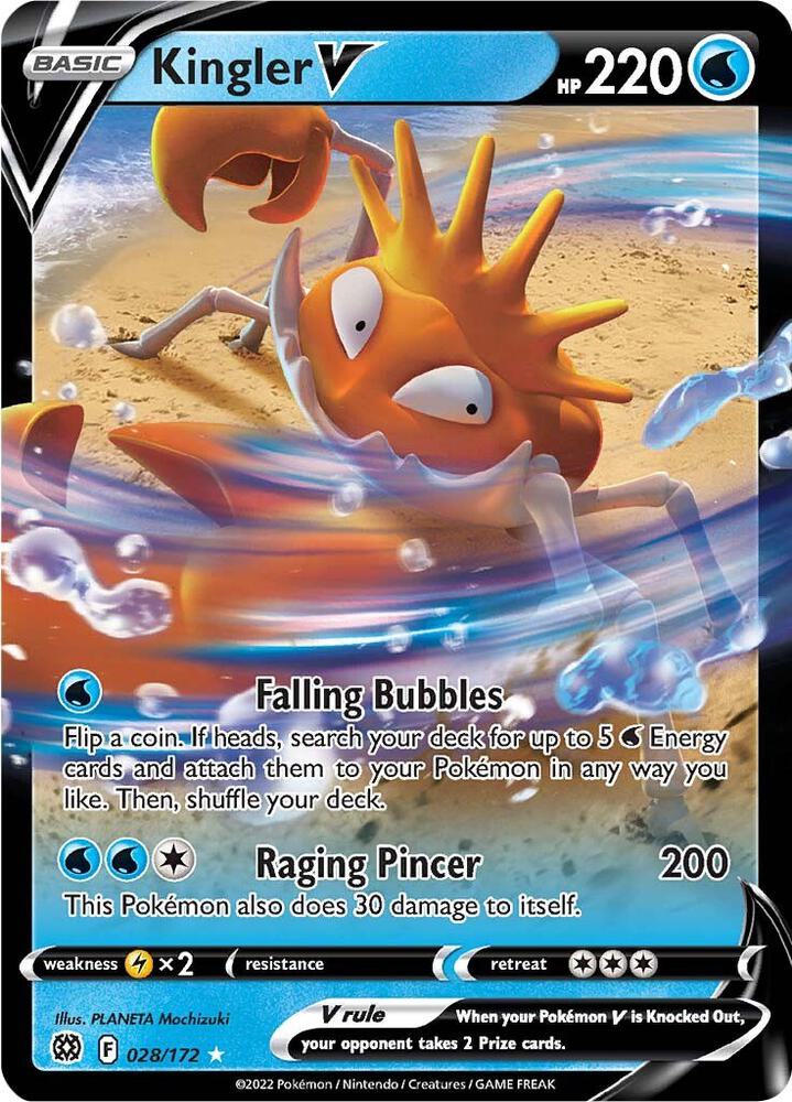 Buy Pokemon cards Australia - Kingler V 028/172 - Premium Raw Card from Monster Mart - Pokémon Card Emporium - Shop now at Monster Mart - Pokémon Cards Australia. Brilliant Stars, NEW 12 Sep