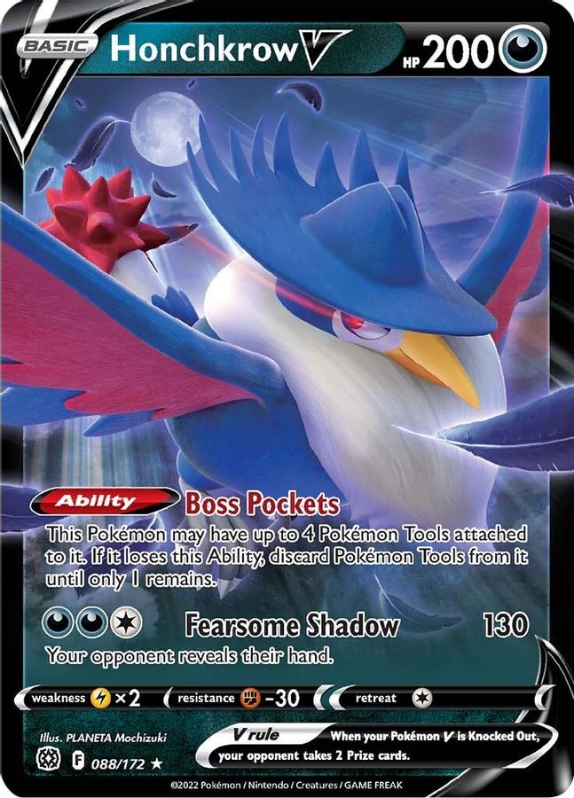 Buy Pokemon cards Australia - Honchkrow V 088/172 - Premium Raw Card from Monster Mart - Pokémon Card Emporium - Shop now at Monster Mart - Pokémon Cards Australia. Brilliant Stars, NEW 27 Jun