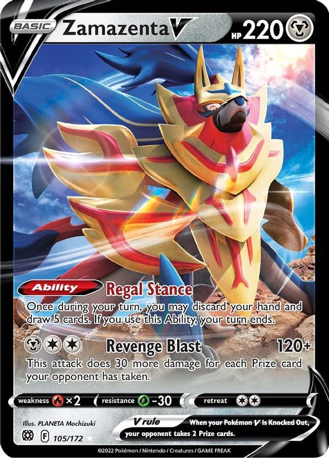 Buy Pokemon cards Australia - Zamazenta V 105/172 - Premium Raw Card from Monster Mart - Pokémon Card Emporium - Shop now at Monster Mart - Pokémon Cards Australia. Brilliant Stars, NEW 20 May