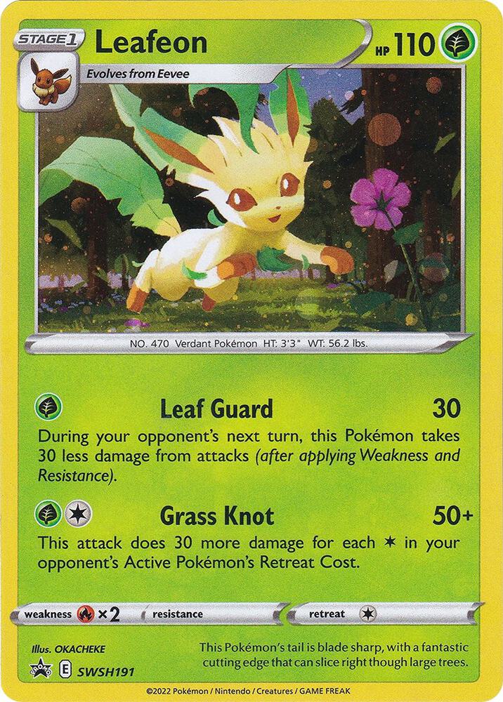 Buy Pokemon cards Australia - Leafeon SWSH191 - Premium Raw Card from Monster Mart - Pokémon Card Emporium - Shop now at Monster Mart - Pokémon Cards Australia. NEW 23 Aug, Promo, Sword & Shield Promo