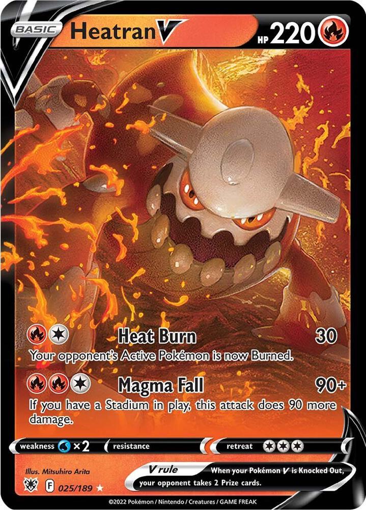 Buy Pokemon cards Australia - Heatran V 025/189 - Premium Raw Card from Monster Mart - Pokémon Card Emporium - Shop now at Monster Mart - Pokémon Cards Australia. Astral Radiance, NEW 12 Sep