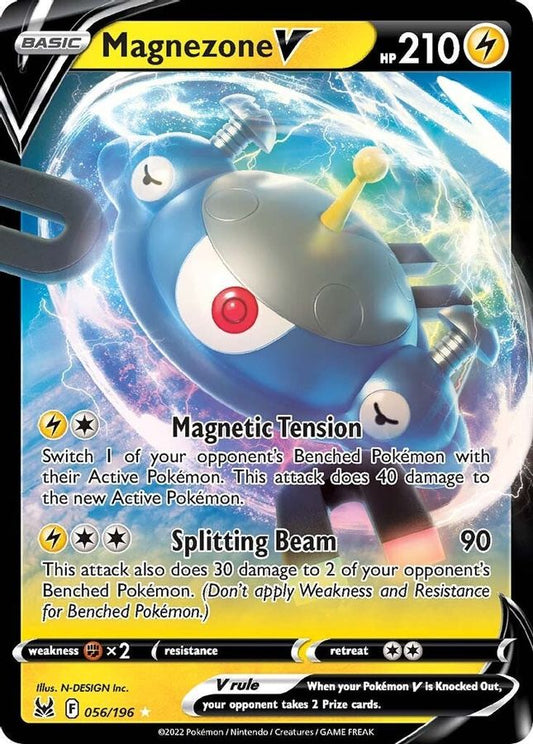 Buy Pokemon cards Australia - Magnezone V 056/196 - Premium Raw Card from Monster Mart - Pokémon Card Emporium - Shop now at Monster Mart - Pokémon Cards Australia. Lost Origin, MMB50, New 24 Apr, Ultra Rare