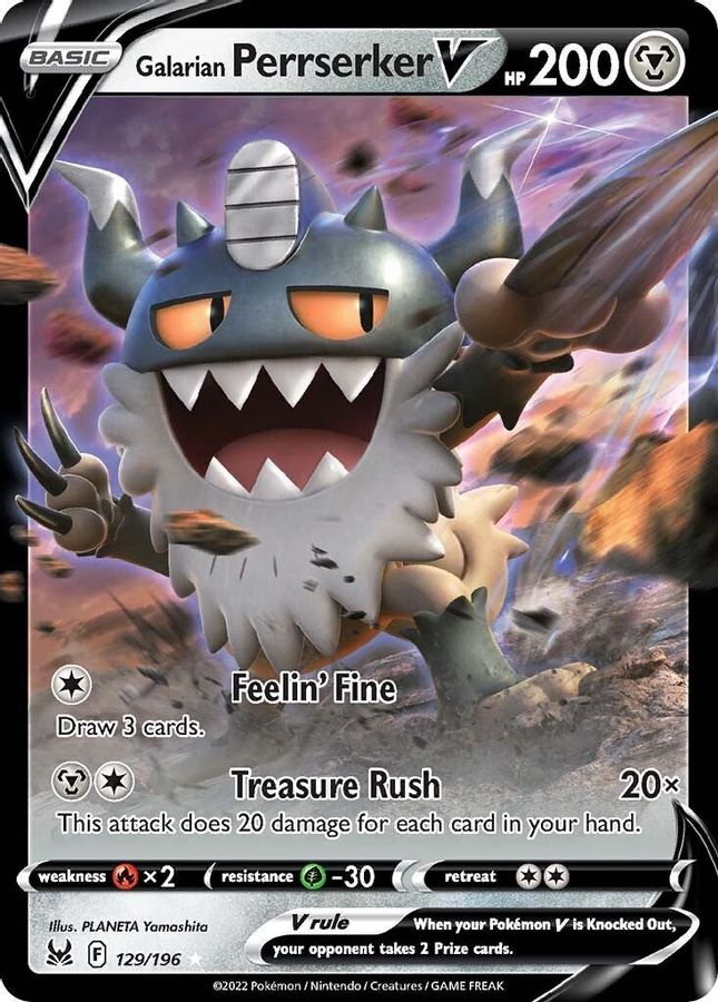 Buy Pokemon cards Australia - Perrserker V 129/196 - Premium Raw Card from Monster Mart - Pokémon Card Emporium - Shop now at Monster Mart - Pokémon Cards Australia. Lost Origin, New 24 Apr, Ultra Rare