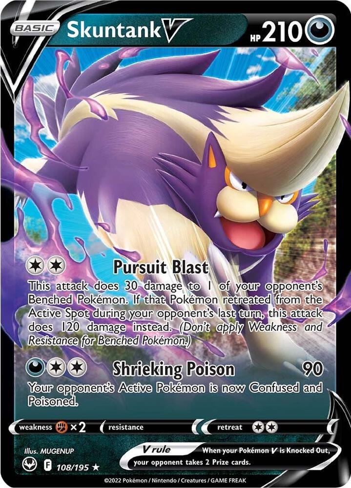 Buy Pokemon cards Australia - Skuntank V 108/195 - Premium Raw Card from Monster Mart - Pokémon Card Emporium - Shop now at Monster Mart - Pokémon Cards Australia. NEW 15 Jul, Silver Tempest