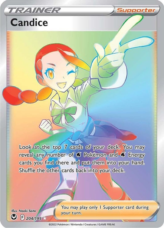 Buy Pokemon cards Australia - Candice 204/195 - Premium Raw Card from Monster Mart - Pokémon Card Emporium - Shop now at Monster Mart - Pokémon Cards Australia. New 2 Apr, Rainbow, Secret Rare, Silver Tempest, Trainer