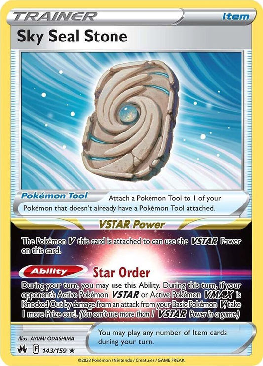 Buy Pokemon cards Australia - Sky Seal Stone 143/159 - Premium Raw Card from Monster Mart - Pokémon Card Emporium - Shop now at Monster Mart - Pokémon Cards Australia. Crown Zenith, Holo Rare, NEW 6 Nov, Trainer