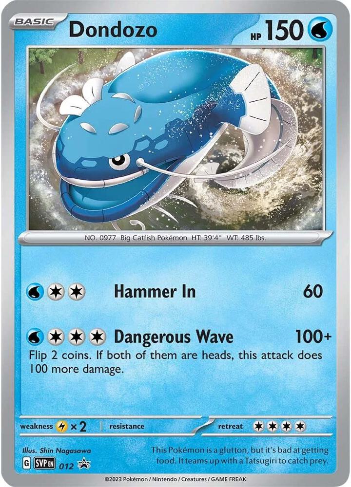 Buy Pokemon cards Australia - Dondozo 012 - Premium Raw Card from Monster Mart - Pokémon Card Emporium - Shop now at Monster Mart - Pokémon Cards Australia. Cosmos Holo, NEW 28 Aug, Promo, Scarlet & Violet Promo