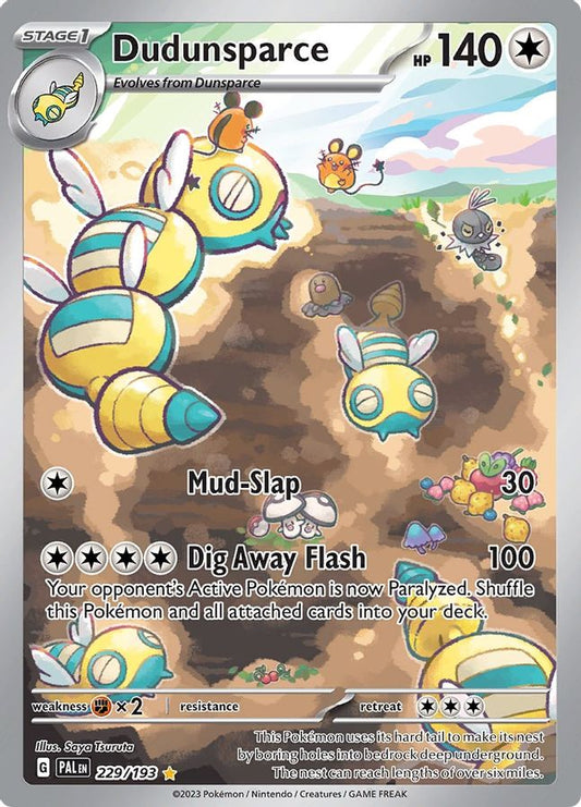 Buy Pokemon cards Australia - Dudunsparce 229/193 - Premium Raw Card from Monster Mart - Pokémon Card Emporium - Shop now at Monster Mart - Pokémon Cards Australia. Illustration Rare, NEW 30 May, Paldea Evolved