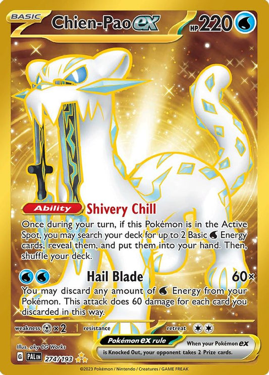 Buy Pokemon cards Australia - Chien-Pao EX 274/193 - Premium Raw Card from Monster Mart - Pokémon Card Emporium - Shop now at Monster Mart - Pokémon Cards Australia. Gold, Hyper Rare, Secret Rare