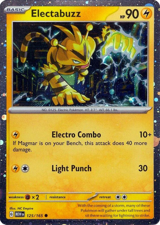 Buy Pokemon cards Australia - Electabuzz Comos Holo 125/165 - Premium Raw Card from Monster Mart - Pokémon Card Emporium - Shop now at Monster Mart - Pokémon Cards Australia. Cosmos Holo, NEW 9 Sep, Promo