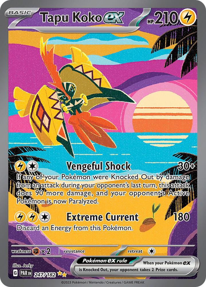 Buy Pokemon cards Australia - Tapu Koko EX 247/182 - Premium Raw Card from Monster Mart - Pokémon Card Emporium - Shop now at Monster Mart - Pokémon Cards Australia. EX, NEW 22 Jul, Paradox Rift, Special Illustration Rare