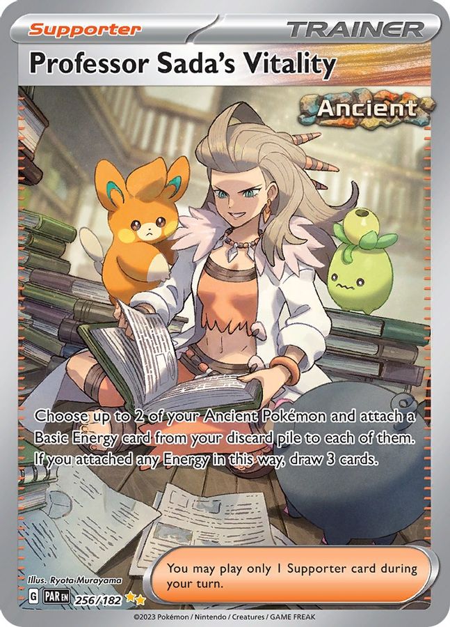 Buy Pokemon cards Australia - Professor Sada's Vitality 256/182 - Premium Raw Card from Monster Mart - Pokémon Card Emporium - Shop now at Monster Mart - Pokémon Cards Australia. NEW 8 May, Paradox Rift, Special Illustration Rare, Trainer