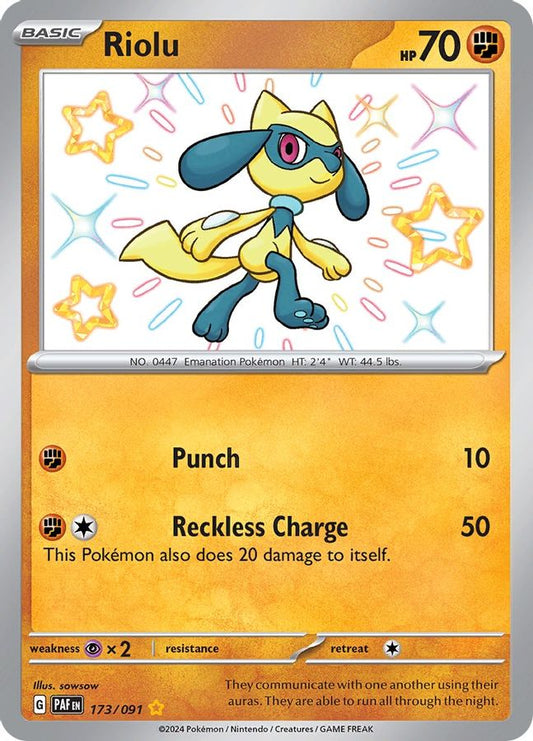 Buy Pokemon cards Australia - Riolu 173/091 - Premium Raw Card from Monster Mart - Pokémon Card Emporium - Shop now at Monster Mart - Pokémon Cards Australia. Baby Shiny, New 25a Mar, Paldean Fates, Shiny Rare