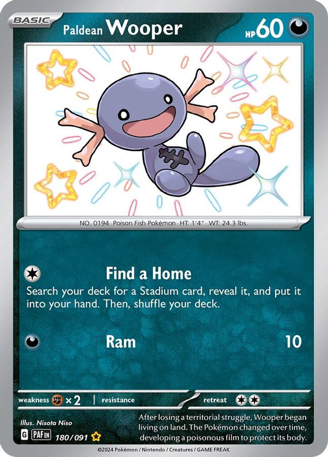 Buy Pokemon cards Australia - Wooper 180/091 - Premium Raw Card from Monster Mart - Pokémon Card Emporium - Shop now at Monster Mart - Pokémon Cards Australia. Baby Shiny, MMB10, New 2 Apr, Paldean Fates, Shiny Rare