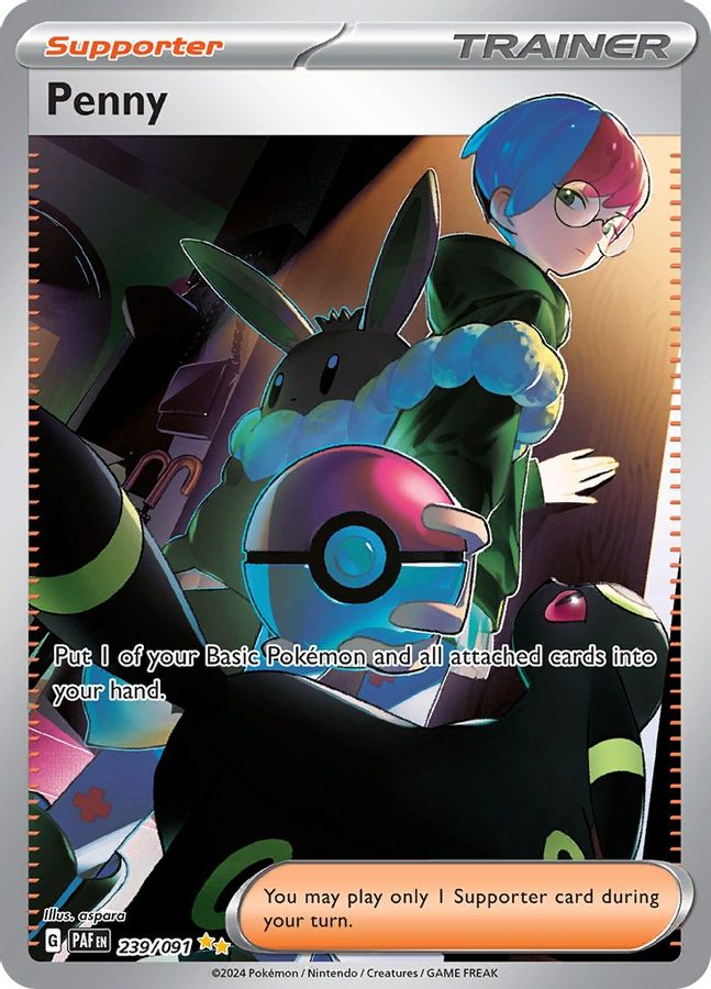 Buy Pokemon cards Australia - Penny 239/091 - Premium Raw Card from Monster Mart - Pokémon Card Emporium - Shop now at Monster Mart - Pokémon Cards Australia. Paldean Fates, Trainer, Ultra Rare