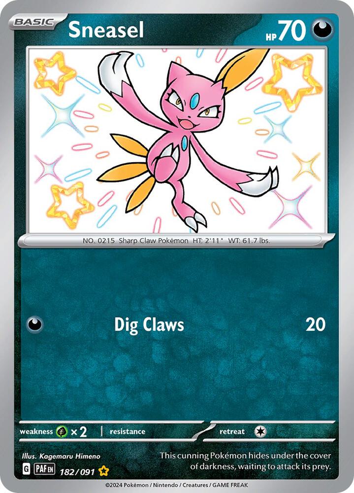 Buy Pokemon cards Australia - Sneasel 182/091 - Premium Raw Card from Monster Mart - Pokémon Card Emporium - Shop now at Monster Mart - Pokémon Cards Australia. Baby Shiny, NEW 16 Aug, Paldean Fates, Shiny Rare