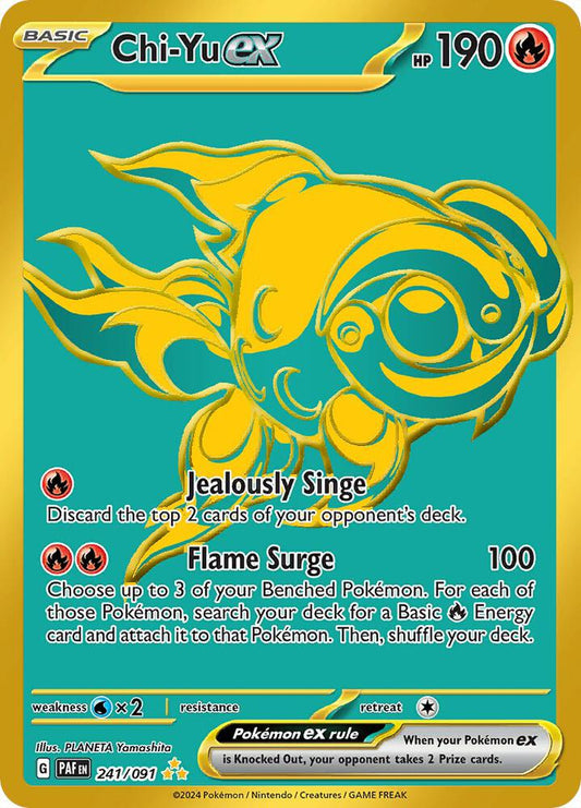 Buy Pokemon cards Australia - Chi-Yu EX 241/091 - Premium Raw Card from Monster Mart - Pokémon Card Emporium - Shop now at Monster Mart - Pokémon Cards Australia. EX, Gold, Hyper Rare, NEW 22 Jul, Paldean Fates