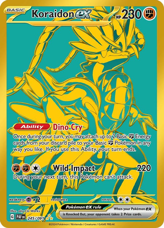 Buy Pokemon cards Australia - Koraidon EX 245/091 - Premium Raw Card from Monster Mart - Pokémon Card Emporium - Shop now at Monster Mart - Pokémon Cards Australia. EX, Gold, Hyper Rare, New 2 Apr, Paldean Fates