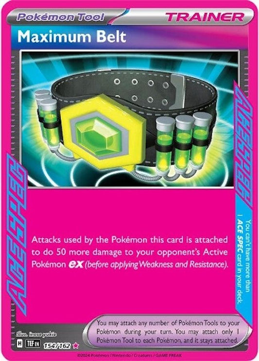Buy Pokemon cards Australia - Maximum Belt 154/162 - Premium Raw Card from Monster Mart - Pokémon Card Emporium - Shop now at Monster Mart - Pokémon Cards Australia. ACE SPEC Rare, MMB30, New 25a Mar, Temporal Forces, Trainer
