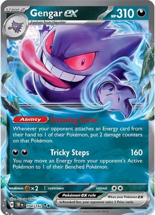 Buy Pokemon cards Australia - Gengar EX 104/162 - Premium Raw Card from Monster Mart - Pokémon Card Emporium - Shop now at Monster Mart - Pokémon Cards Australia. Double Rare, EX, MMB30, New 25 Mar, Temporal Forces