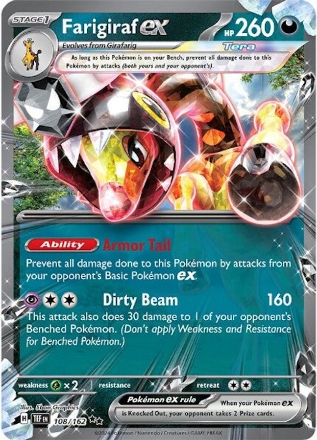 Buy Pokemon cards Australia - Farigiraf EX 108/162 - Premium Raw Card from Monster Mart - Pokémon Card Emporium - Shop now at Monster Mart - Pokémon Cards Australia. Double Rare, EX, MMB50, New 25 Mar, Temporal Forces