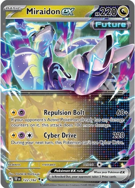 Buy Pokemon cards Australia - Miraidon EX 122/162 - Premium Raw Card from Monster Mart - Pokémon Card Emporium - Shop now at Monster Mart - Pokémon Cards Australia. Double Rare, EX, MMB10, New 25 Mar, Temporal Forces