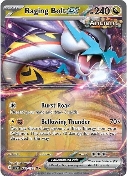 Buy Pokemon cards Australia - Raging Bolt EX 123/162 - Premium Raw Card from Monster Mart - Pokémon Card Emporium - Shop now at Monster Mart - Pokémon Cards Australia. Double Rare, EX, New 25 Mar, Temporal Forces
