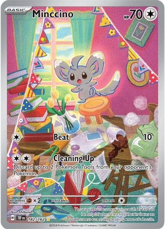 Buy Pokemon cards Australia - Minccino 182/162 - Premium Raw Card from Monster Mart - Pokémon Card Emporium - Shop now at Monster Mart - Pokémon Cards Australia. Illustration Rare, MMB10, New 25 Mar, Temporal Forces
