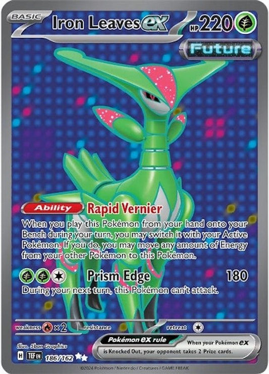 Buy Pokemon cards Australia - Iron Leaves EX 186/162 - Premium Raw Card from Monster Mart - Pokémon Card Emporium - Shop now at Monster Mart - Pokémon Cards Australia. EX, New 2 Apr, Temporal Forces, Ultra Rare