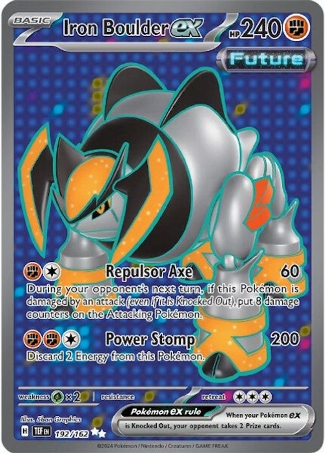 Buy Pokemon cards Australia - Iron Boulder EX 192/162 - Premium Raw Card from Monster Mart - Pokémon Card Emporium - Shop now at Monster Mart - Pokémon Cards Australia. EX, New 24 Apr, Temporal Forces, Ultra Rare