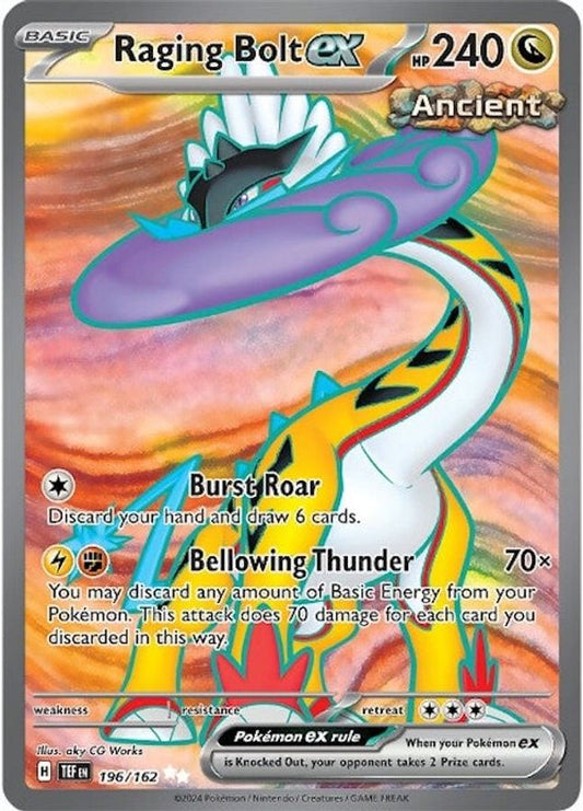 Buy Pokemon cards Australia - Raging Bolt EX 196/162 - Premium Raw Card from Monster Mart - Pokémon Card Emporium - Shop now at Monster Mart - Pokémon Cards Australia. EX, MMB40, New 2 Apr, Temporal Forces, Ultra Rare