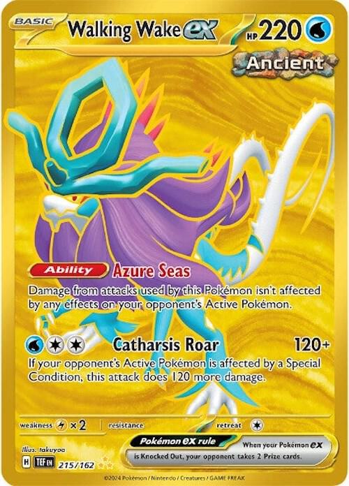 Buy Pokemon cards Australia - Walking Wake EX 215/162 - Premium Raw Card from Monster Mart - Pokémon Card Emporium - Shop now at Monster Mart - Pokémon Cards Australia. EX, Gold, Hyper Rare, NEW 23 Sep, Temporal Forces