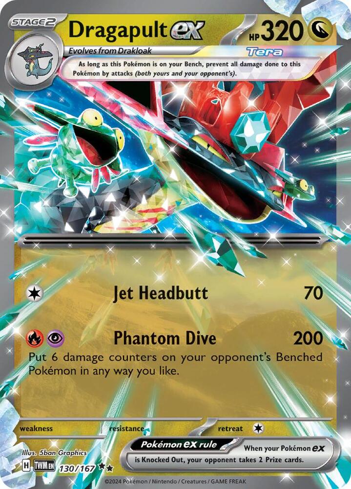 Buy Pokemon cards Australia - Dragapult EX 130/167 - Premium Raw Card from Monster Mart - Pokémon Card Emporium - Shop now at Monster Mart - Pokémon Cards Australia. Double Rare, EX, NEW 25 Sep, Twilight Masquerade