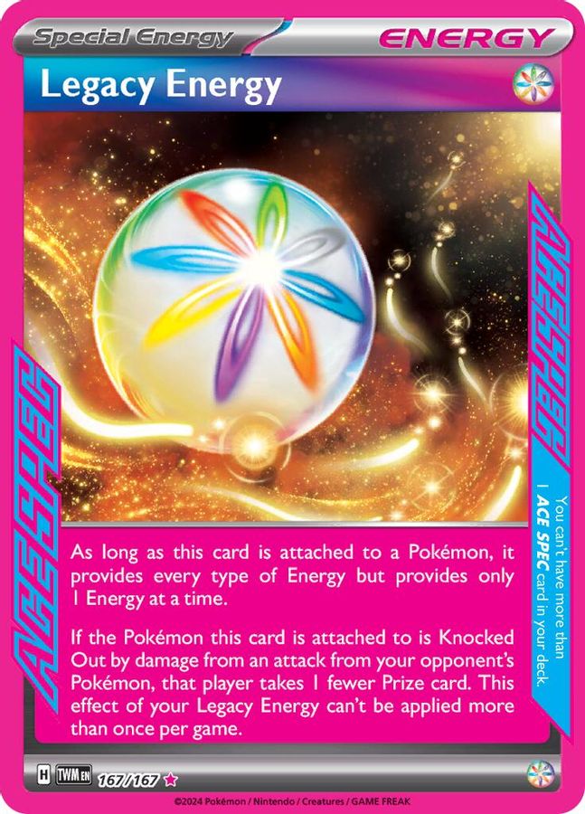 Buy Pokemon cards Australia - Legacy Energy 167/167 - Premium Raw Card from Monster Mart - Pokémon Card Emporium - Shop now at Monster Mart - Pokémon Cards Australia. ACE SPEC Rare, Energy, NEW 3 Jun, Twilight Masquerade