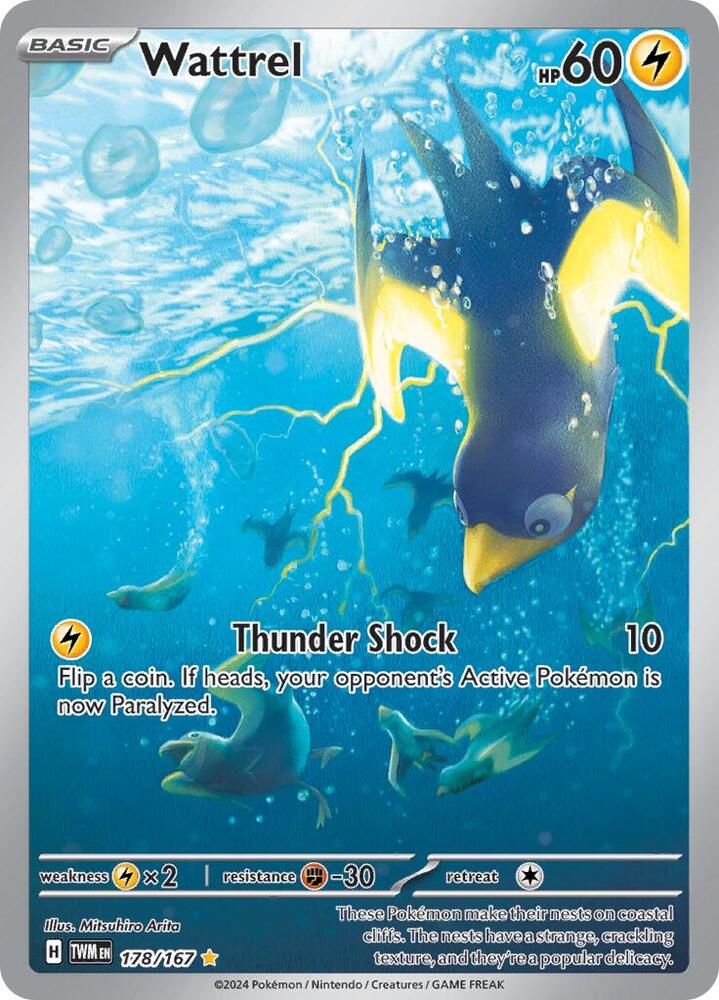 Buy Pokemon cards Australia - Wattrel 178/167 - Premium Raw Card from Monster Mart - Pokémon Card Emporium - Shop now at Monster Mart - Pokémon Cards Australia. Illustration Rare, NEW 15 Jul, Twilight Masquerade