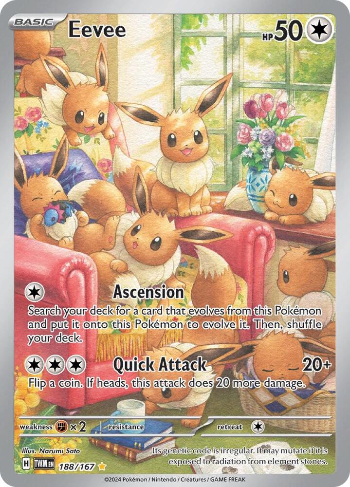 Buy Pokemon cards Australia - Eevee 188/167 - Premium Raw Card from Monster Mart - Pokémon Card Emporium - Shop now at Monster Mart - Pokémon Cards Australia. Illustration Rare, NEW 16 Aug, Twilight Masquerade