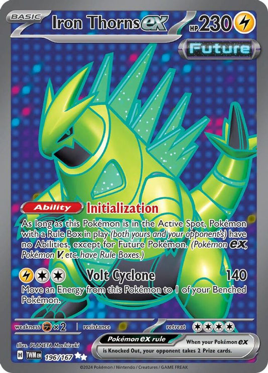 Buy Pokemon cards Australia - Iron Thorns EX 196/167 - Premium Raw Card from Monster Mart - Pokémon Card Emporium - Shop now at Monster Mart - Pokémon Cards Australia. EX, NEW 3 Jun, Twilight Masquerade, Ultra Rare