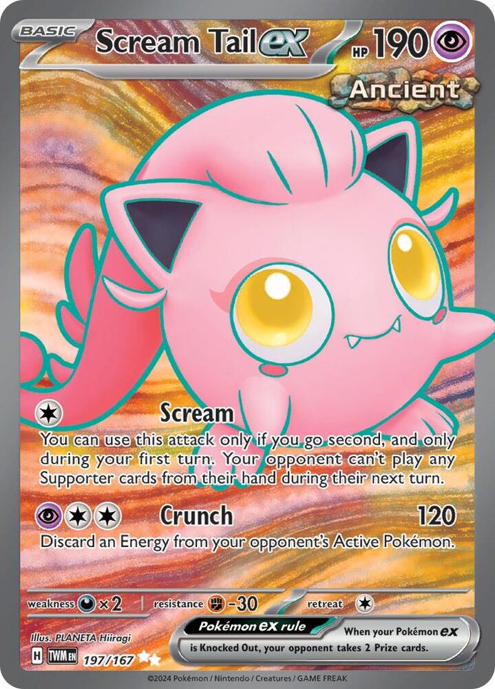 Buy Pokemon cards Australia - Scream Tail EX 197/167 - Premium Raw Card from Monster Mart - Pokémon Card Emporium - Shop now at Monster Mart - Pokémon Cards Australia. EX, NEW 23 Aug, Twilight Masquerade, Ultra Rare