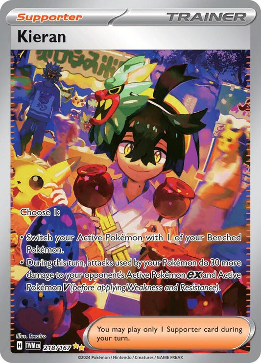 Buy Pokemon cards Australia - Kieran 218/167 - Premium Raw Card from Monster Mart - Pokémon Card Emporium - Shop now at Monster Mart - Pokémon Cards Australia. NEW 12 Sep, Special Illustration Rare, Trainer, Twilight Masquerade