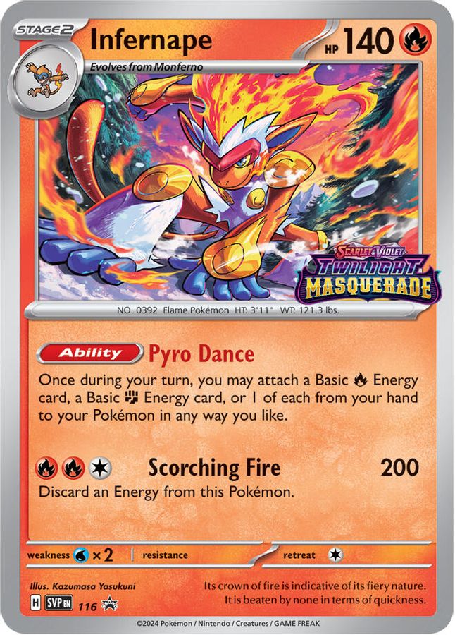 Buy Pokemon cards Australia - Infernape 116 - Premium Raw Card from Monster Mart - Pokémon Card Emporium - Shop now at Monster Mart - Pokémon Cards Australia. NEW 7 Jun, Promo, Scarlet & Violet Promo, Twilight Masquerade