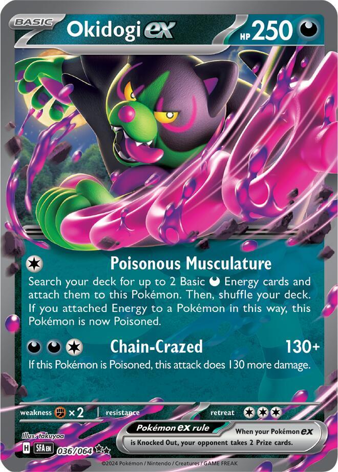 Buy Pokemon cards Australia - Okidogi EX 036/064 - Premium Raw Card from Monster Mart - Pokémon Card Emporium - Shop now at Monster Mart - Pokémon Cards Australia. Double Rare, EX, NEW 13 Aug, Shrouded Fable