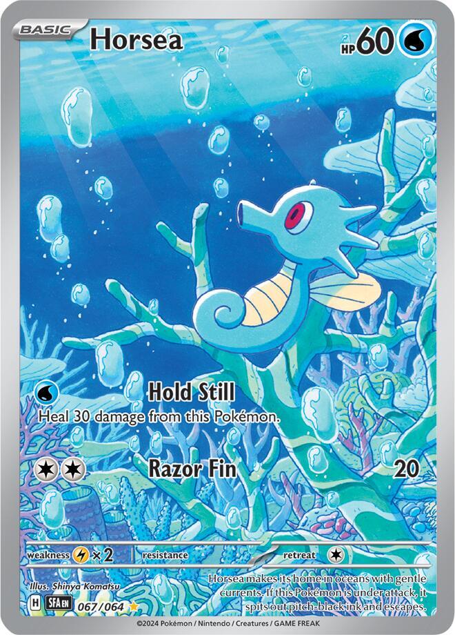 Buy Pokemon cards Australia - Horsea 067/064 - Premium Raw Card from Monster Mart - Pokémon Card Emporium - Shop now at Monster Mart - Pokémon Cards Australia. Illustration Rare, NEW 13 Aug, Shrouded Fable