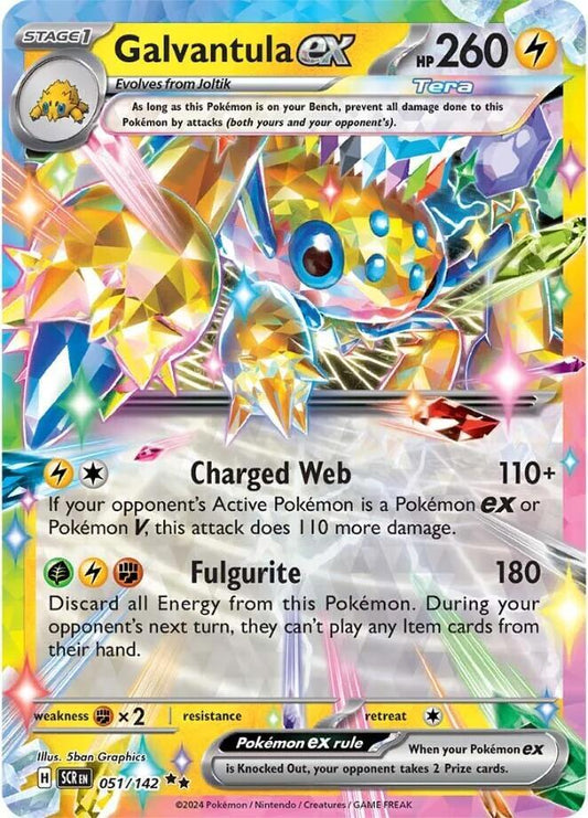 Buy Pokemon cards Australia - Galvantula EX 051/142 - Premium Raw Card from Monster Mart - Pokémon Card Emporium - Shop now at Monster Mart - Pokémon Cards Australia. Double Rare, EX, NEW 30 Sep, Stellar Crown