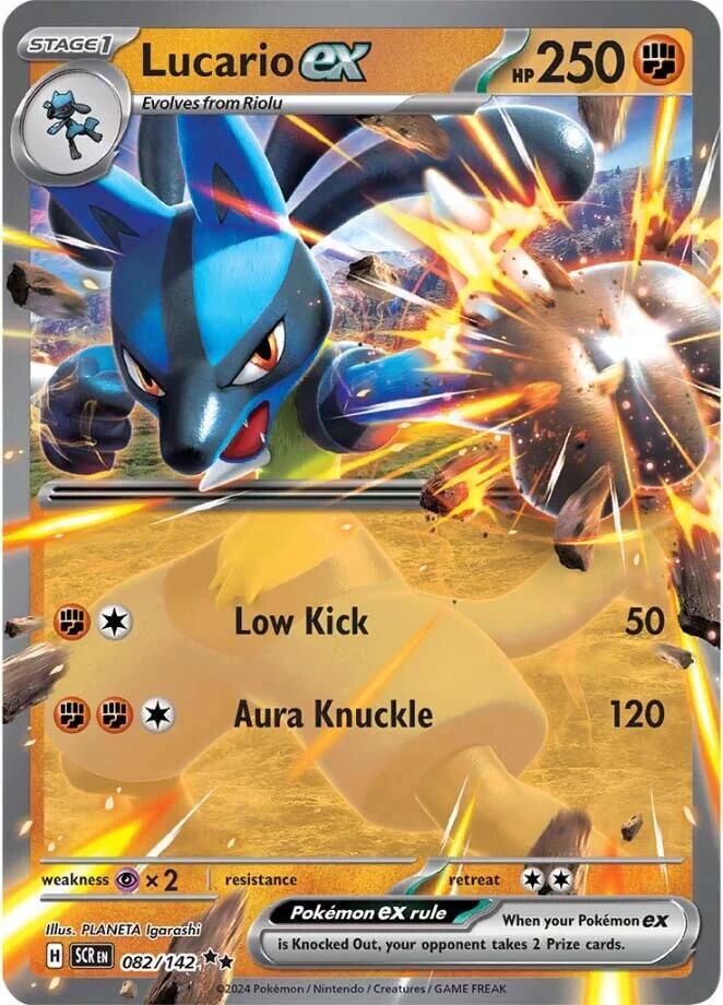 Buy Pokemon cards Australia - Lucario EX 082/142 - Premium Raw Card from Monster Mart - Pokémon Card Emporium - Shop now at Monster Mart - Pokémon Cards Australia. Double Rare, EX, NEW 25 Sep, Stellar Crown