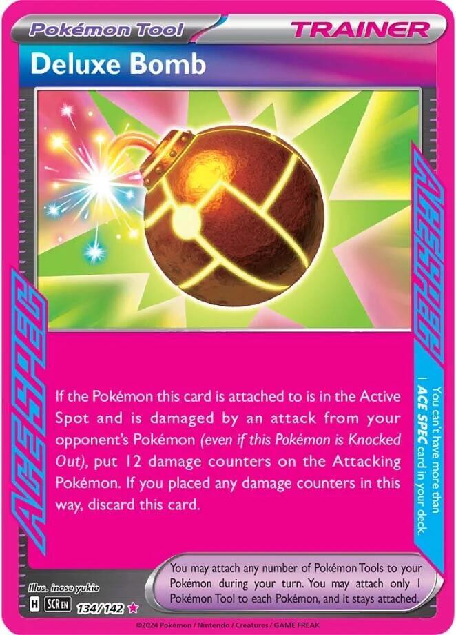 Buy Pokemon cards Australia - Deluxe Bomb 134/142 - Premium Raw Card from Monster Mart - Pokémon Card Emporium - Shop now at Monster Mart - Pokémon Cards Australia. ACE SPEC Rare, NEW 25 Sep, Stellar Crown, Trainer