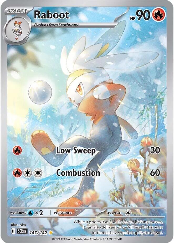 Buy Pokemon cards Australia - Raboot 147/142 - Premium Raw Card from Monster Mart - Pokémon Card Emporium - Shop now at Monster Mart - Pokémon Cards Australia. Illustration Rare, NEW 25 Sep, Stellar Crown