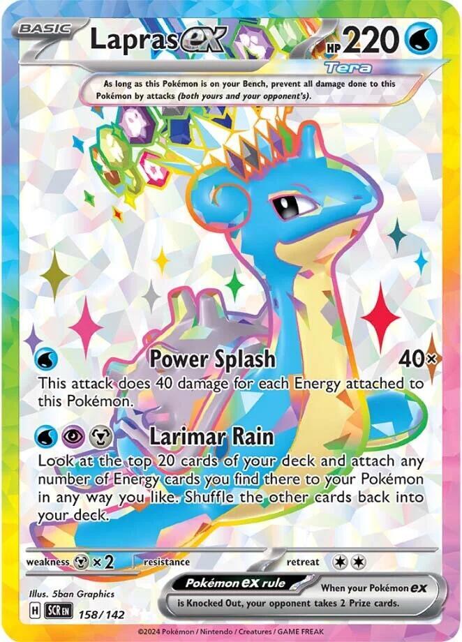 Buy Pokemon cards Australia - Lapras EX 158/142 - Premium Raw Card from Monster Mart - Pokémon Card Emporium - Shop now at Monster Mart - Pokémon Cards Australia. EX, NEW 25 Sep, Stellar Crown, Ultra Rare