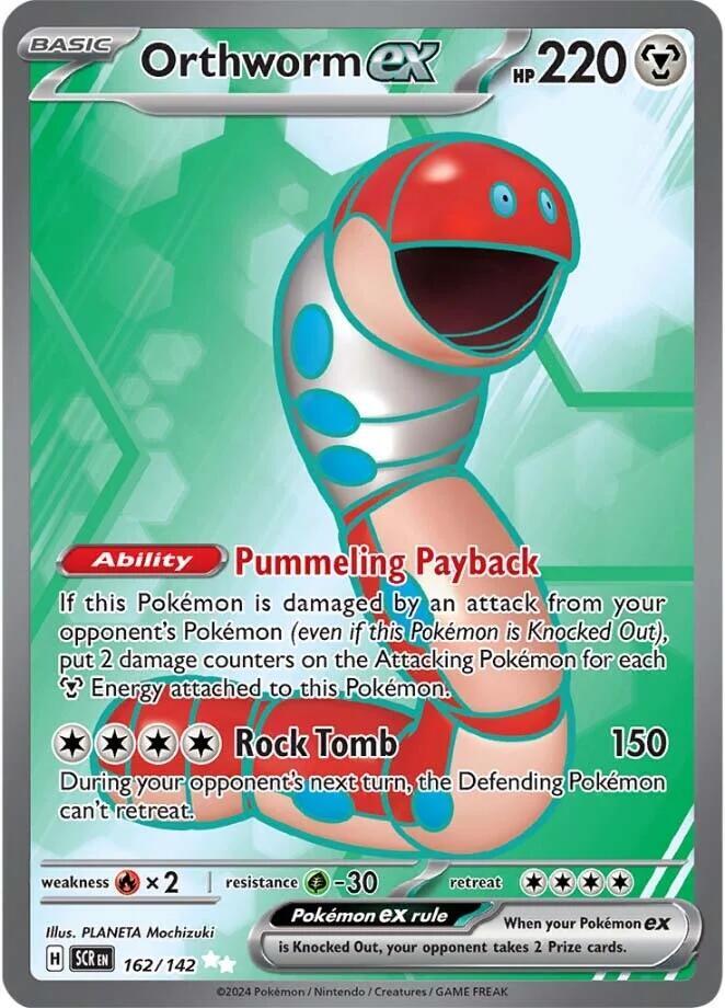 Buy Pokemon cards Australia - Orthworm EX 162/142 - Premium Raw Card from Monster Mart - Pokémon Card Emporium - Shop now at Monster Mart - Pokémon Cards Australia. EX, NEW 25 Sep, Stellar Crown, Ultra Rare