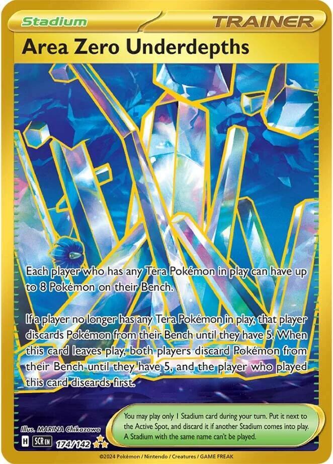 Buy Pokemon cards Australia - Area Zero Underdepths 174/142 - Premium Raw Card from Monster Mart - Pokémon Card Emporium - Shop now at Monster Mart - Pokémon Cards Australia. Gold, Hyper Rare, NEW 25 Nov, Stellar Crown, Trainer