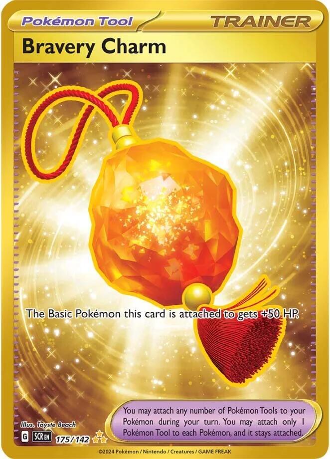 Buy Pokemon cards Australia - Bravery Charm 175/142 - Premium Raw Card from Monster Mart - Pokémon Card Emporium - Shop now at Monster Mart - Pokémon Cards Australia. Gold, Hyper Rare, NEW 25 Sep, Stellar Crown, Trainer